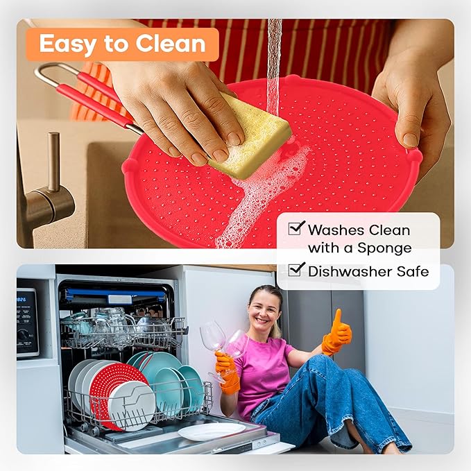 Frying Pan Splatter Screen | USA Brand | 11 Inch Red, Fit Pans (6" to 11") Silicone Grease Splatter Guard for Frying Pan and Stove by Beckon Ware