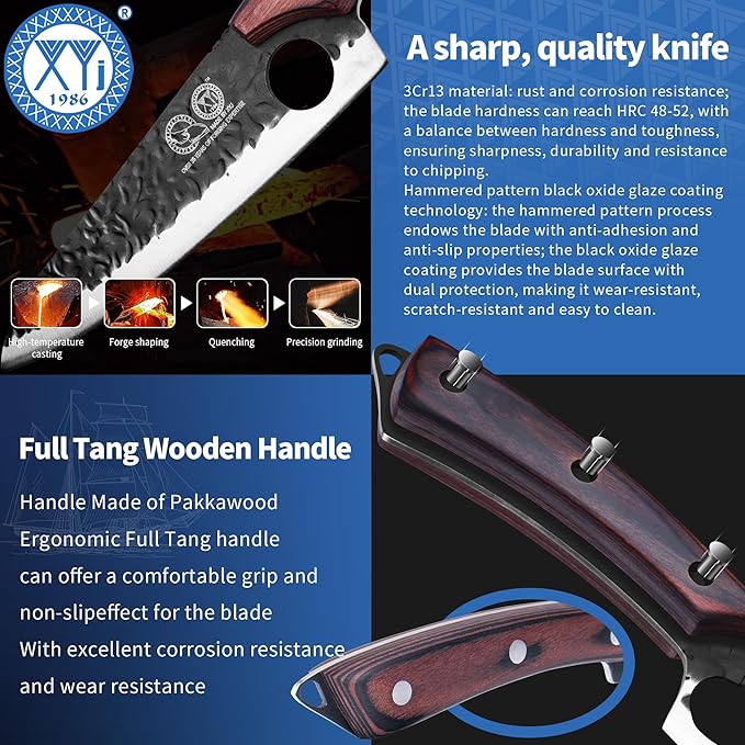 XYJ Knife Block Set, High Carbon Steel Blades, Kitchen Knives Set with Block, Cutting Board, Sharpening Steel, Scissors, Gloves, Mini Knife, Towel, Full Tang Knives, Pakkawood Handle