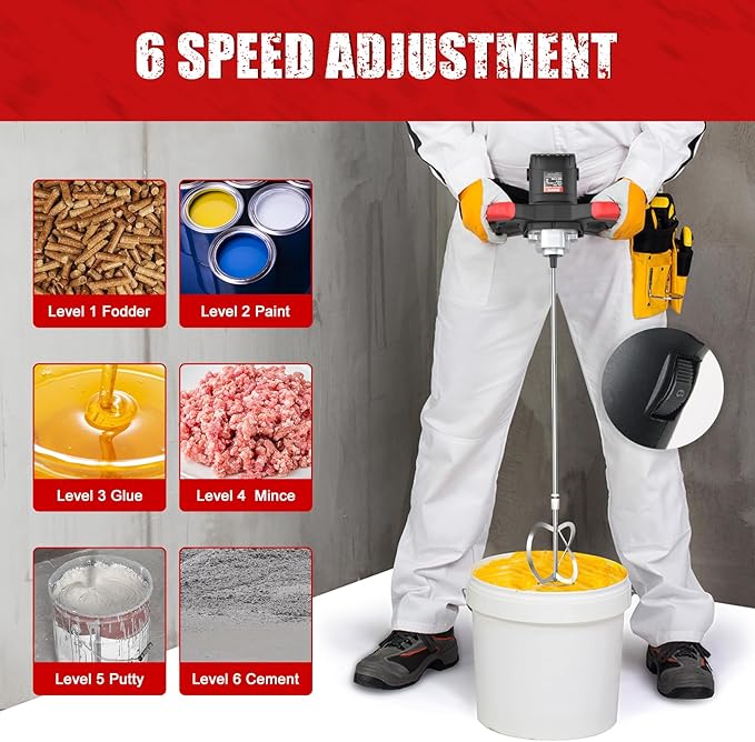 IMAYCC Cement Mixer 2100W, Portable Concrete Mixer, 110V Handheld Mud Mixer for Motar,Paint, Grout, Plaster, Thinset,Fodder Stirring Tool