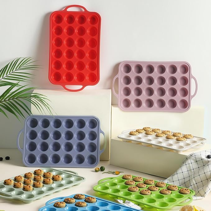 24 Cups Silicone Muffin Pan with Metal Reinforced Frame Cupcake Tray Egg Mold for Kitchen 2025 First Apartment Essentials New Home Must Haves Things House Warming Decor Housewarming Hostess Host Gifts