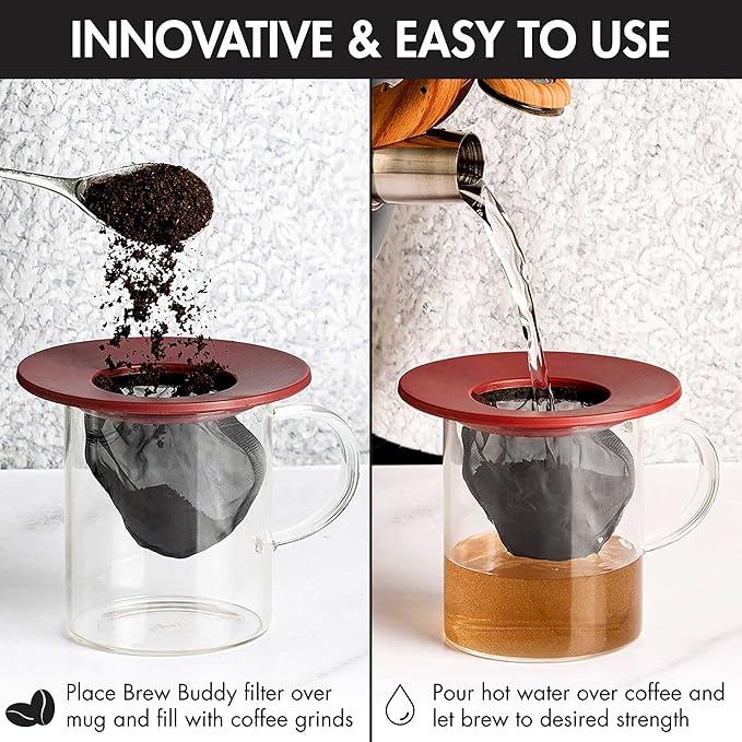 Primula Brew Buddy Portable Pour Over, Reusable Fine Mesh Filter, Dishwasher Safe, Single Cup of Coffee or Tea at Any Strength, Ideal for Travel or Camping, 404.88 milliliters, Red