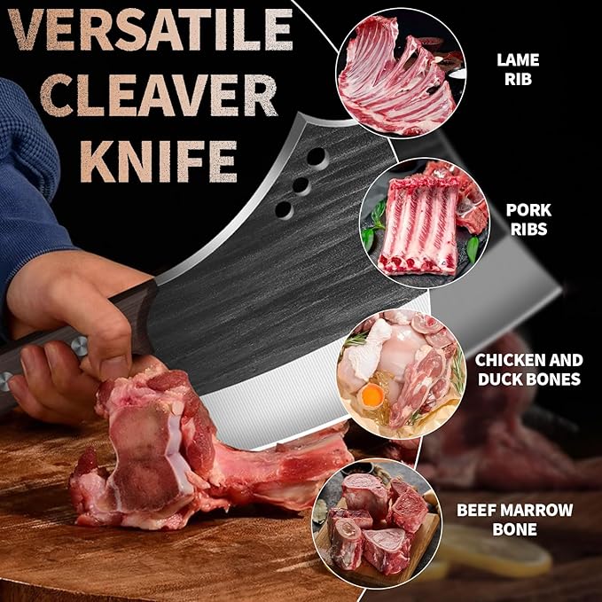 7.68" Meat Cleaver Knife for Meat Bone Cutting,Full Tang Japanese Chef Chopping Knife,Heavy Duty Butcher Axe Bone Breaker, Hand Forged Chopper for Kitchen,Gifts for Men