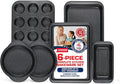 BAKKEN 6-Piece Kitchen Baking Pan Set - Commercial Grade Carbon Steel Bakeware, With Nonstick Coating, Stackable and Space-saving Design, PFOA, PFOS, PTFE Free, Oven Safe (Up To 450°F), Gray Marble