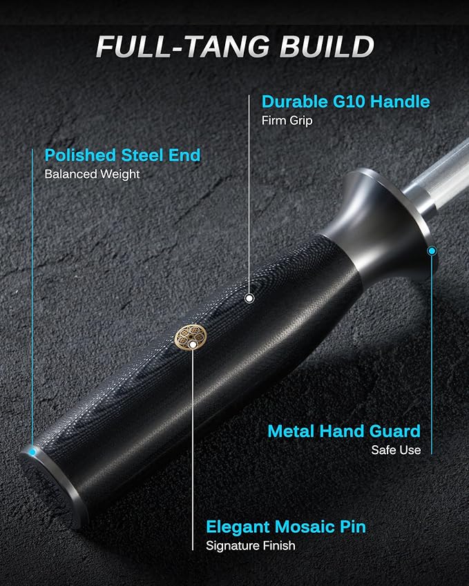 KYOKU 10 in. Honing Steel, Shogun Series Honing Rod with G10 Fiberglass Handle & Metal Hand Guard, Full Tang Knife Sharpener Rod, Sharpening Steel Knife Sharpener for Rolled Knife Edges with Gift Box