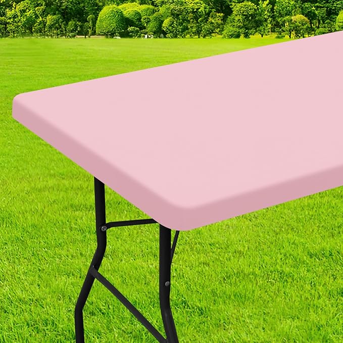 homing Rectangle Table Cloth Cover, Waterproof Polyester Elastic Fitted Tablecloth, Fits for 4 Foot Folding Tables, Washable Table Protector for Picnic, Camping, Outdoor (Pink, 24" x 48")