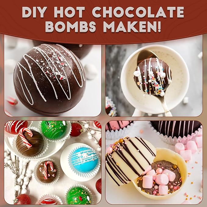 HKNMTT Hemisphere Silicone Molds 4 Size Set for Hot Cocoa Chocolate Bombs Valentines Semi Ball Making Kit Cake Decor Mould, Food Grade Non-stick Kitchen Baking Supplies Oven Safe