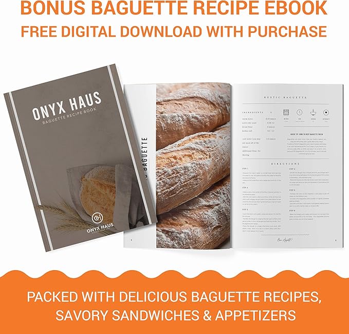 French Bread Kit - Baguette Pan for Baking, Silicone Baking Mat, Dough Cutter and Scraper, Bread Lame Cutter, & Bakers Couche Proofing Cloth - Nonstick Bread Pans for Homemade Bread Gift Set