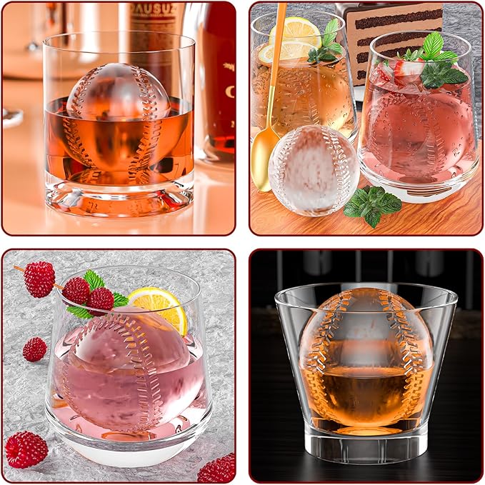 6 Chamber 2.2" 3D Baseball Gifts Ice Cube Tray With Funnel,Large Round Ice Ball Maker Mold Silicone Fun Shapes Bourbon Sphere Ice Molds,For Chilling Whiskey,Cocktails,Bourbon,Brandy and Beverages