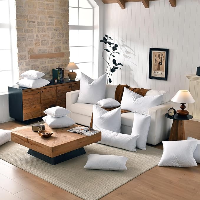 26x26 Euro Throw Pillow Inserts-Down Feather Pillow Inserts-Cotton Fabric-Set of 2-White.
