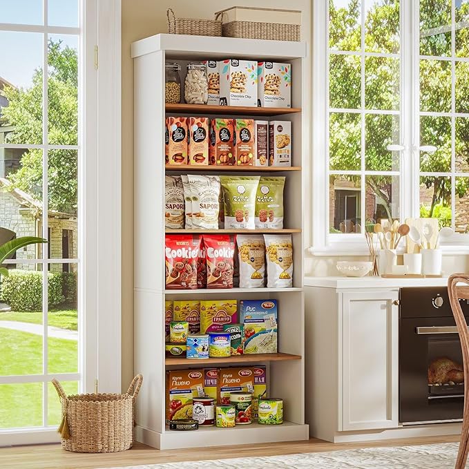 70.8" Tall Farmhouse Kitchen Pantry Cabinet with Glass Doors, Modular Wooden Storage Hutch with 6-Tier Adjustable Shelves for Kitchen or Living Room, White, Set of 2