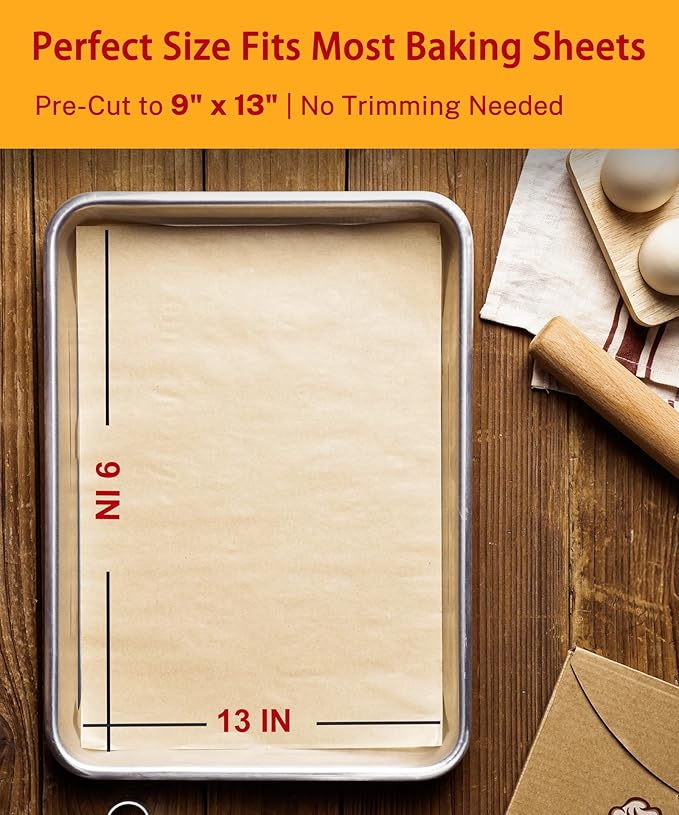 200 Pcs Parchment Paper Baking Sheets, 9x13 Inch Non-Stick Pre Cut Baking Parchment Sheets for Oven & Air Fryer, Ideal for Bread, Cookies & Cakes (Unbleached)