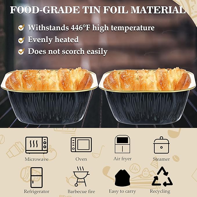 Aluminum Mini Cake Pans With Lids - 30PCS 7.8OZ Foil Baking Cups, Cupcake Liners, Individual Cheesecake Pans for Wedding - Black Gold