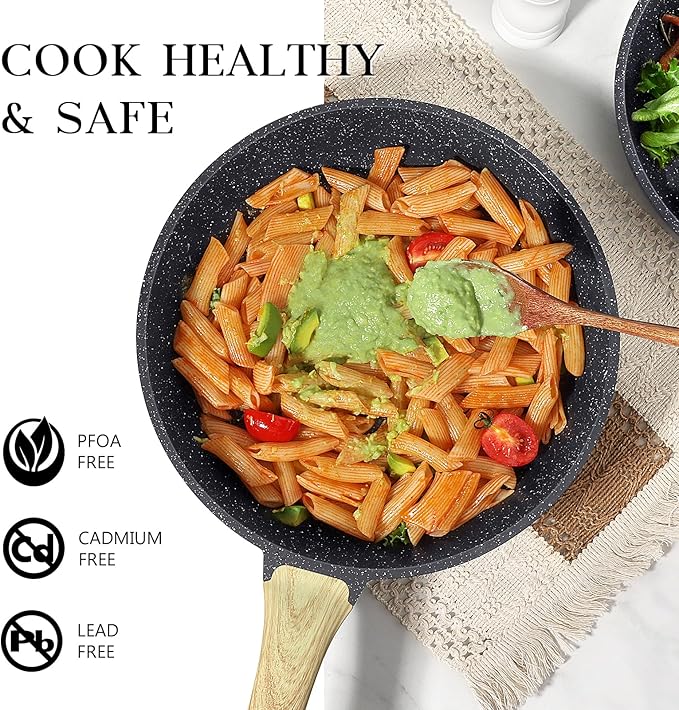GiPP Non Stick Frying Pan Set - 8" 9.5" 11" Granite Nonstick Skillets, Non Toxic, Omelette Pan with Stay Cool Handle, Induction Compatible, PFAS/PTFE/PFOA Free, Grey