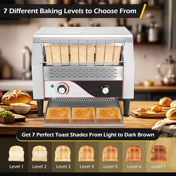 Dyna-Living Commercial Toaster 450 Slices/H Restaurant Toasters 110V 2600W Conveyor Rotating Toaster Oven Commercial Belt Toasters Hamburger Bread Bun Toaster for Restaurant