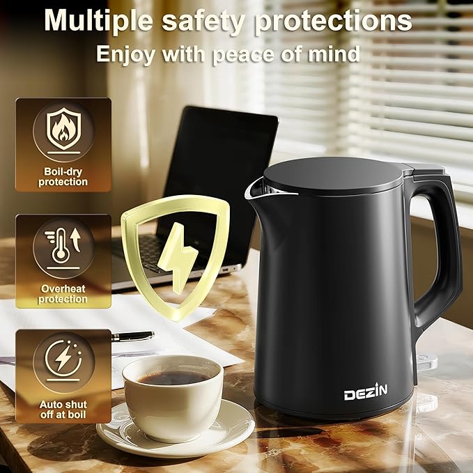 Dezin Electric Kettle, 0.8L Small Electric Kettle with Double Wall Construction, 304 Stainless Steel Electric Tea Kettle for Business Trip, Portable Travel Kettle with Auto Shut-Off (Without Cup)