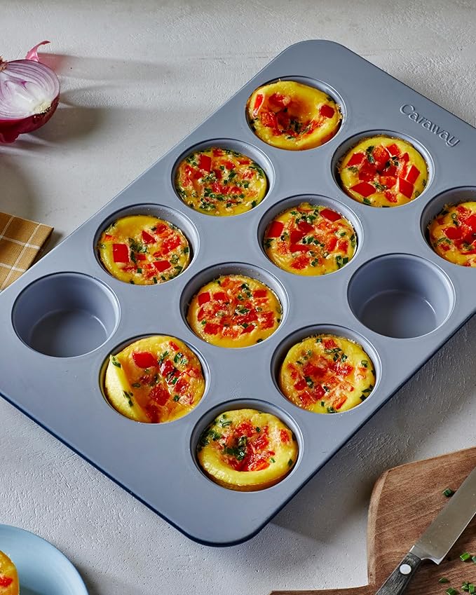 Caraway Non-Stick Ceramic 12-Cup Muffin Pan Duo - Naturally Slick Ceramic Coating - Non-Toxic, PTFE & PFOA Free - Perfect for Cupcakes, Muffins, and More - Marigold
