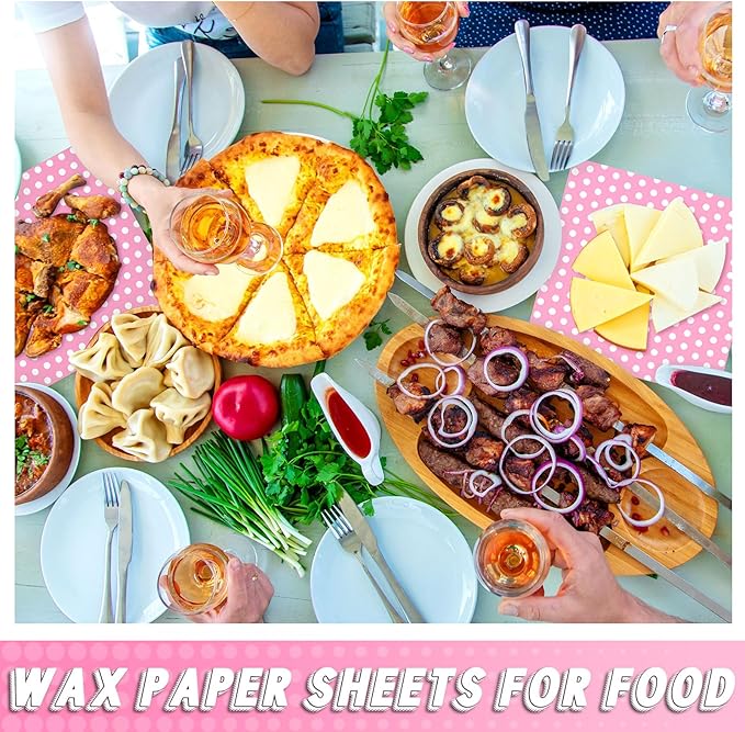 Fulmoon 300 Sheets Waxed Deli Paper Sheets for Food 12 x 12 Inch Polka Dot Dry Wax Paper Greaseproof Food Basket Liners Sandwich Wraps for Wrapping Bread Baking BBQ Picnic Party (Pink)