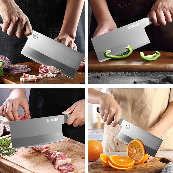 Kitory Meat Cleaver Knife 7"- Front Cutting Behind Chopping - German High Carbon Steel Blade, Chinese Qian Qie Hou Zhan Kitchen Chef`s Knife - 2024 Gifts - Metadrop Series MTD09S