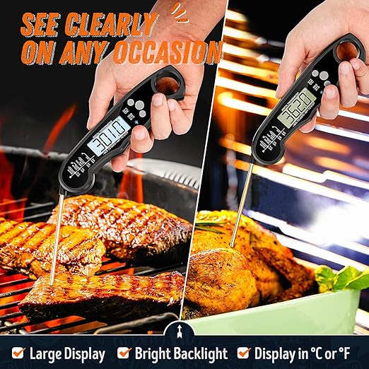 Digital Meat Thermometer, Waterproof Instant Read Food Thermometer for Cooking and Grilling, Kitchen Gadgets, Accessories with Backlight & Calibration for Candy, BBQ Grill, Liquids, Beef, Turkey…