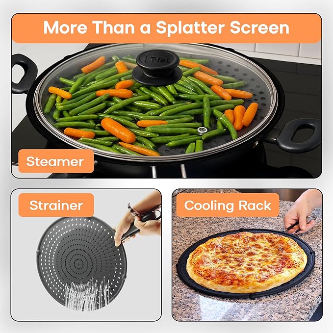 Frying Pan Splatter Screen | USA Brand | 13-Inch Black, Fit Pans (12" to 13") Silicone Grease Splatter Guard for Frying Pan and Stove by Beckon Ware