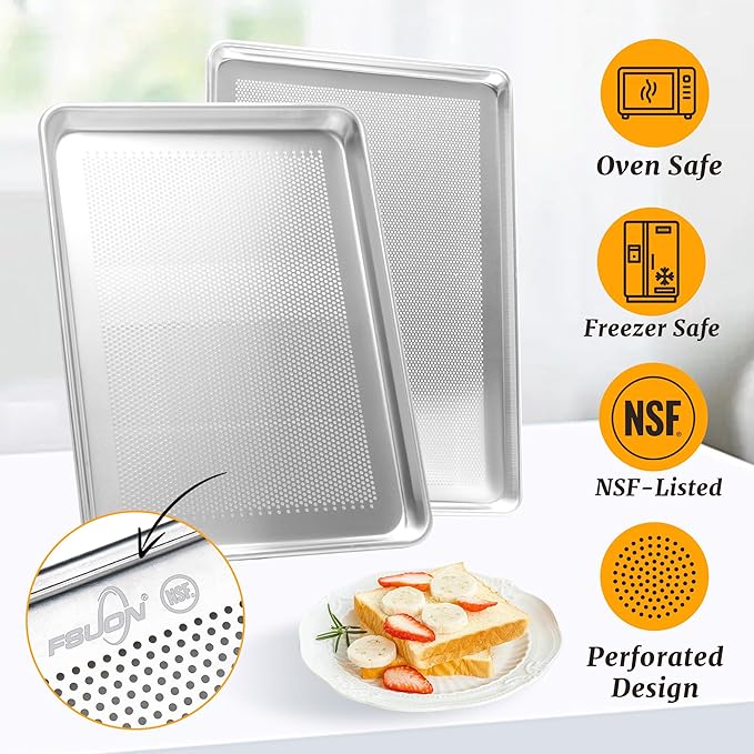 6 Pack Full Size Aluminum Perforated Baking Sheet Pan, 26"×18" Cookie Sheets For Oven in Bakery, Restaurant & Kitchen
