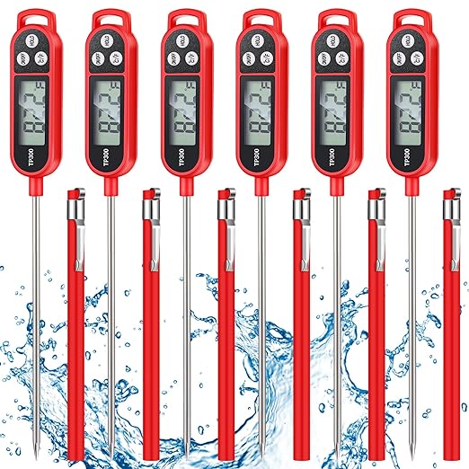 6 Pcs Meat Thermometer Food Thermometer with Probe Water Liquid Instant Read Digital Thermometer Cooking Thermometer Supplies BBQ Kitchen Thermometer for Cooking Milk Yogurt (Red)