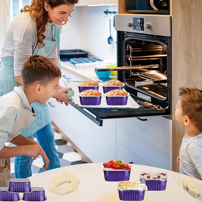 30PCS 10OZ Mini Cake Pans with Lids - Aluminum Foil Baking Cups - Mini Square & Cheesecake Pans for Birthday & Holiday Baking, Violet