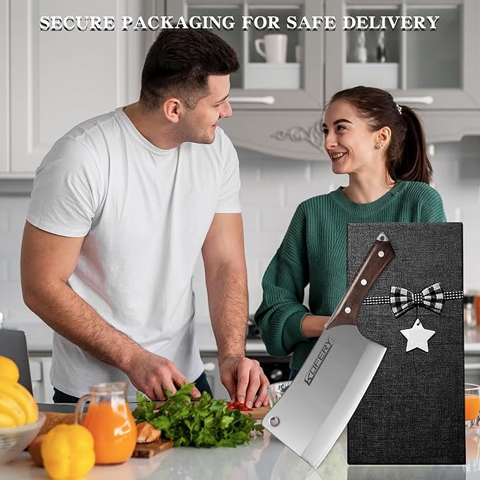 KOFERY 7 Inch Professional Meat Cleaver - Heavy Duty Bone Chopper, Butcher Knife for Meat and Bone Cutting, High Carbon Steel Chinese Cleaver with Wooden Handle