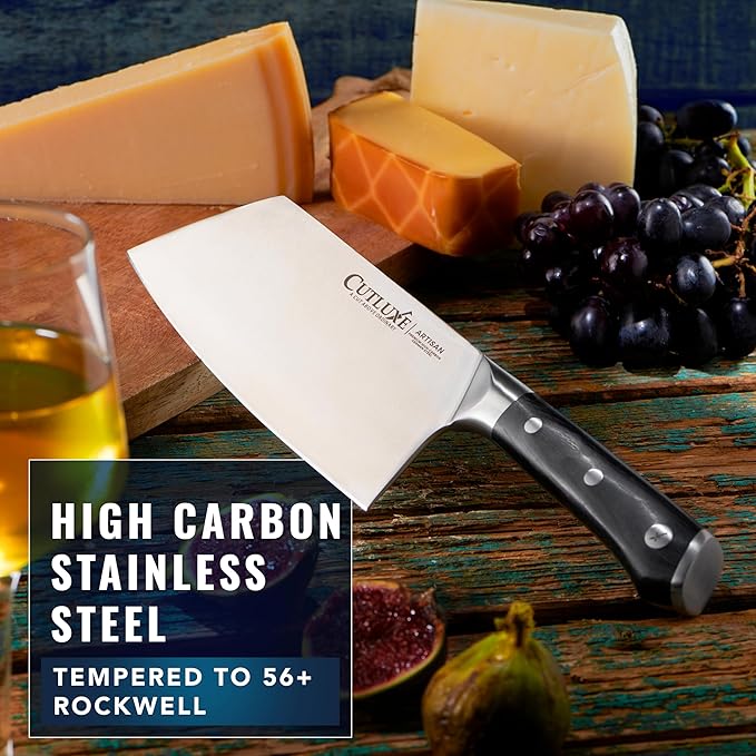 Cutluxe Meat Cleaver Knife - 7" Heavy Cleaver Butcher Knife, Razor Sharp German Steel Blade, Full Tang, Ergonomic Handle Design – Artisan Series