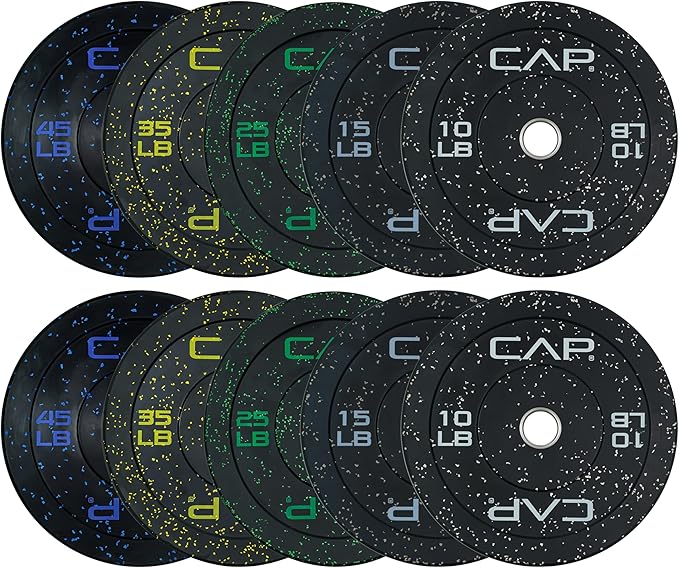 CAP Barbell 2-Inch Olympic Bumper Plate Weight Set with 6 Post Rack | 100-370 lbs | Multiple Options