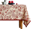 ISAENNE Designer French Linen Small Rectangular Tablecloth,Red Floral Washable Indoor Table Cloth,Durable Home Decor Tablecloths for Dining Thanksgiving Kitchen Party Christmas,55"*71"-Ruyi A