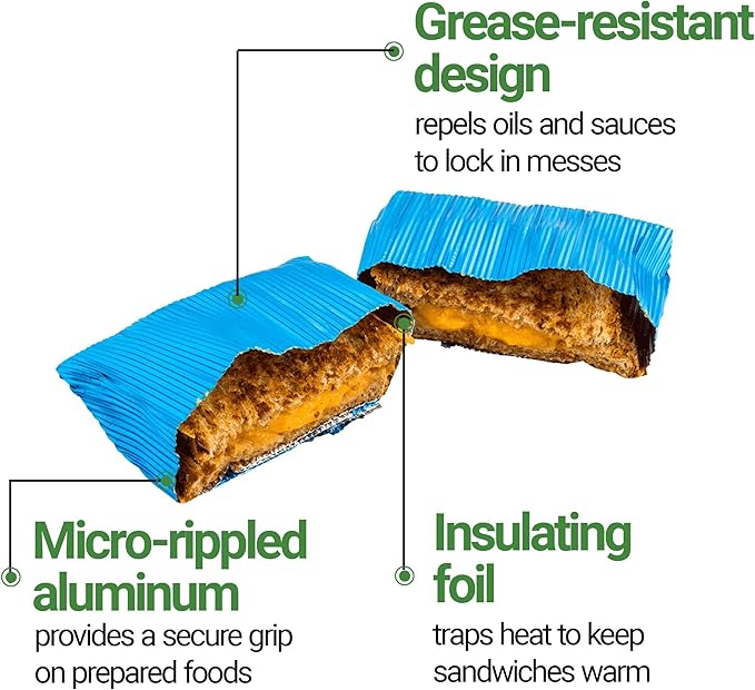 Restaurantware 12" x 12" Rippled Aluminum Foil Food Wrap and Fry Basket Liner: Perfect for Restaurant Take Out Bakeries and Food Trucks - Electric Blue Foil Sandwich Wraps - 500-CT