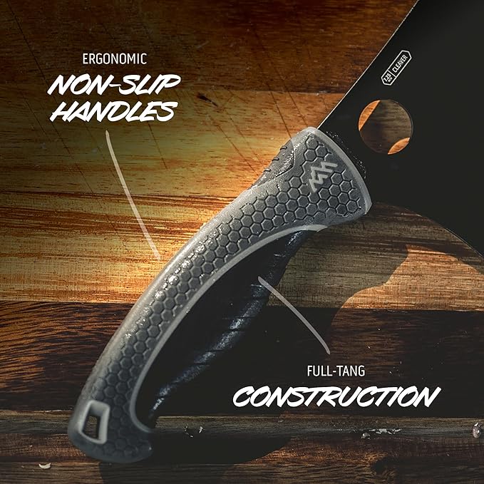 OUTDOOR EDGE ErgoMax Cleaver - Razor Sharp Meat Cleaver and Vegetable Kitchen Knife, Premium Titanium-Coated Steel Blades, Multipurpose Chef Knife for Home and Kitchen with Ergonomic Handle