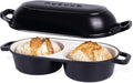 nuovva Dutch Oven for Sourdough Bread Baking – Enamelled Cast Iron Bread Loaf Pot – 500°F Oven Safe Non Stick Bread Pot – Double Round Loaf Space, 16.5cm Diameter, Black