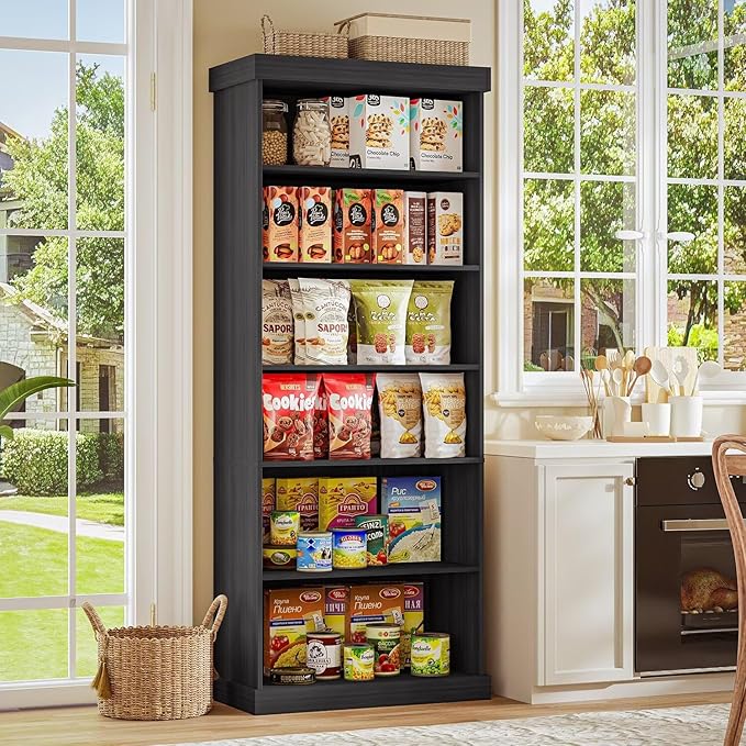 70.8" Tall Black Bookshelf, Farmhouse Modular Bookcase with 6-Tier Adjustable Shelves, Large Storage Cabinet for Home Office, Living Room, Set of 4