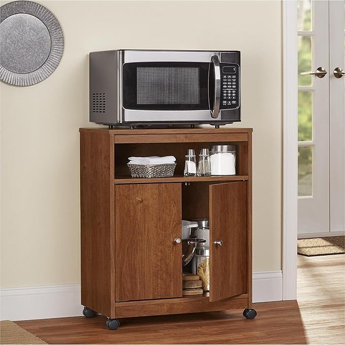 Ameriwood Home Landry Kitchen Microwave Cart, Brown Oak