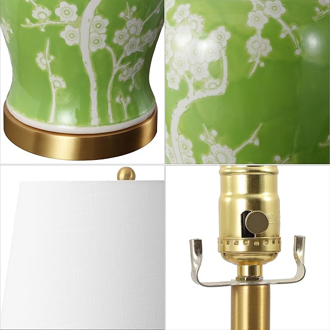 JONATHAN Y JYL3047B Gracie 29.5" Traditional Cottage Ceramic/Metal Ginger Jar LED Table Lamp, Green/White for Bedroom, Living Room, Office, College