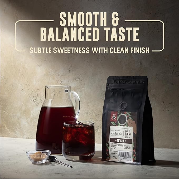 Inspired Coffee Co Mocha Flavored Cold Brew Coffee Coarse Ground Coffee Beans Medium Roast - Low Acid Coffee Smoother Taste - 100% Arabica - 12 oz. Resealable Bag