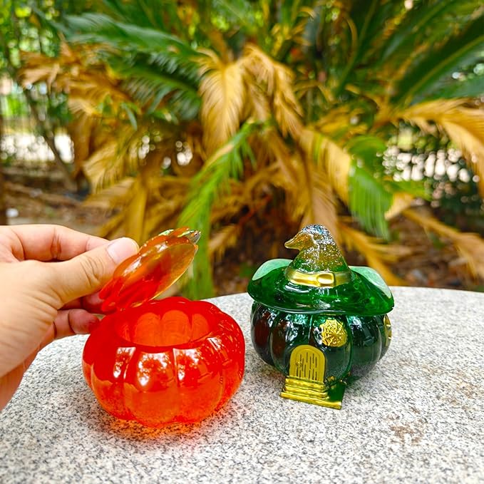 Actvty Halloween Resin Molds - 2 Pcs Pumpkin Jar Silicone Molds With Witch Lid for Casting, Craft DIY, Jewelry, Candy Storage Container