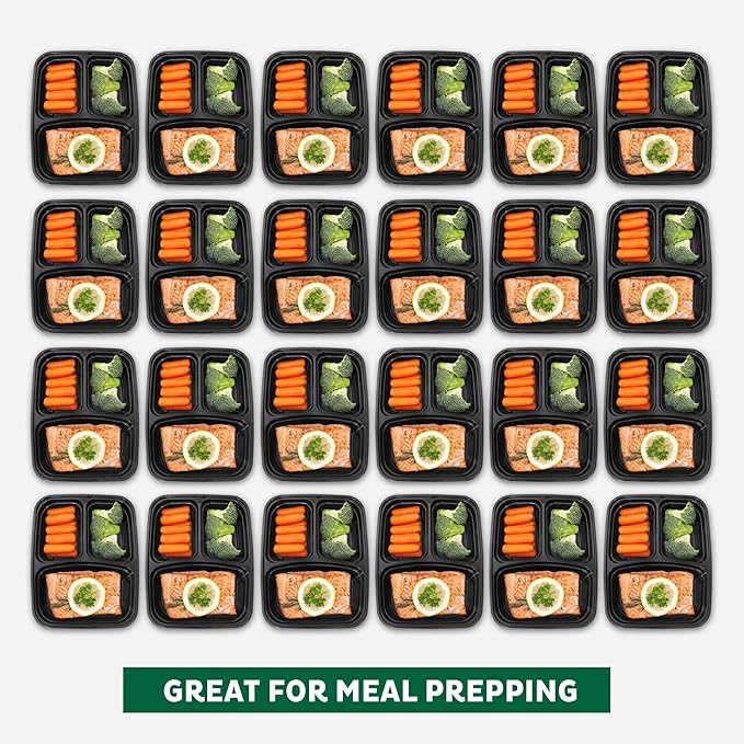 Freshware Meal Prep Containers [150 Pack] 3 Compartment with Lids, Food Storage Containers, Bento Box, BPA Free, Stackable, Microwave/Dishwasher/Freezer Safe (24 oz)