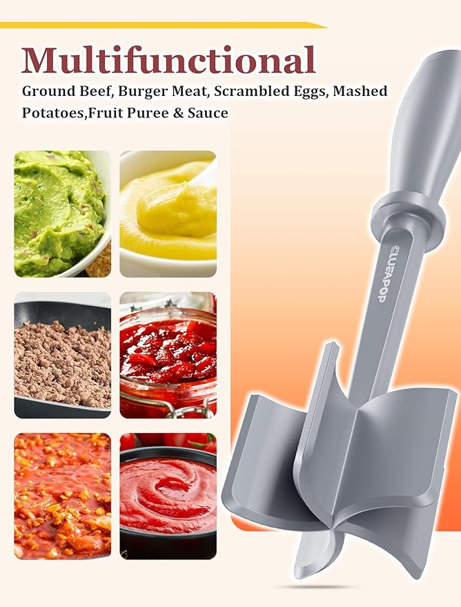 Premium Meat Chopper for Ground Beef - CLUEAPOP Heat Resistant Meat Masher - Kitchen Tools & Gadgets - Ground Beef Smasher - Non Stick Hamburger Chopper - Cook Ground Meat with Easy