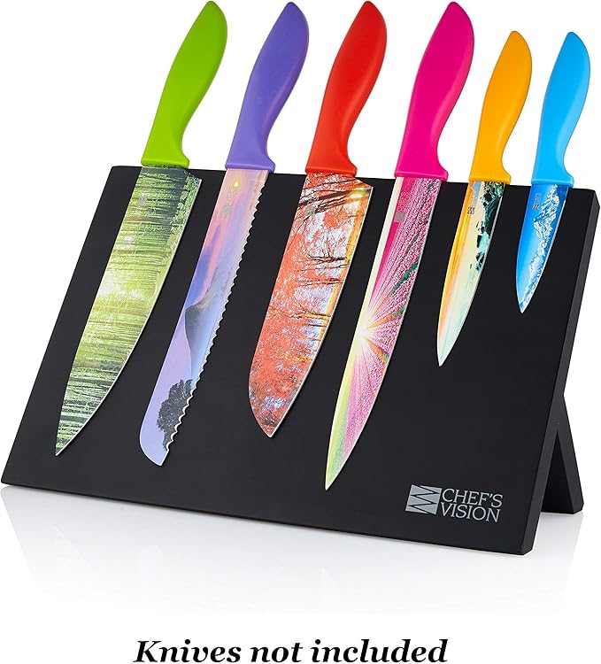 Chef’s Vision Magnetic Knife Block - Black - Stylish Kitchen Magnetic Knife Holder - Elegant Free Standing Knife Display - Ideal for Colorful Knives - Sleek Kitchen Décor - Knife Block without knives
