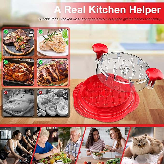Chicken Shredder Large Chicken Breast Shredder Tool Twist with Brush&Fork, Visible Meat Shredder Machine, Anti-Slip Strip, Ergonomic Handle, BPA Free, Suitable for Pork Beef Chicken(Red)