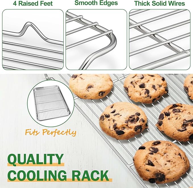 19.6 Inch Baking Sheet Pan with Rack Set, Joyfair Stainless Steel Toaster Oven Pans Tray & Cooling Racks for Cookie/Jelly Roll/Bacon/Meat, Commercial Metal & Rust-free, Dishwasher Safe