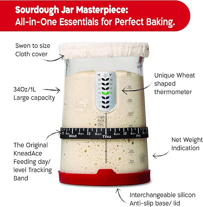 KneadAce Bread Lame & Sourdough Starter 34oz Pro Jar Kit