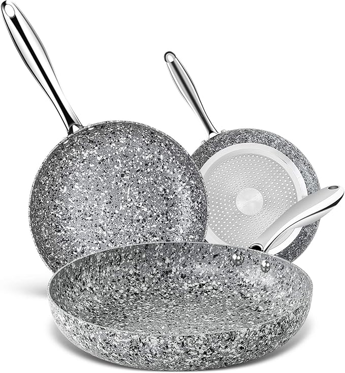 MICHELANGELO Frying Pans Set with 100% APEO & PFOA-Free Stone Non Stick Coating, Granite Skillet Set, Nonstick Skillets 3 Pcs,8/9.5/11 inch
