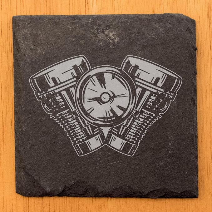 Power & Protection: V-Twin Engine Coasters for Your Ride - Square Slate - Set of 6