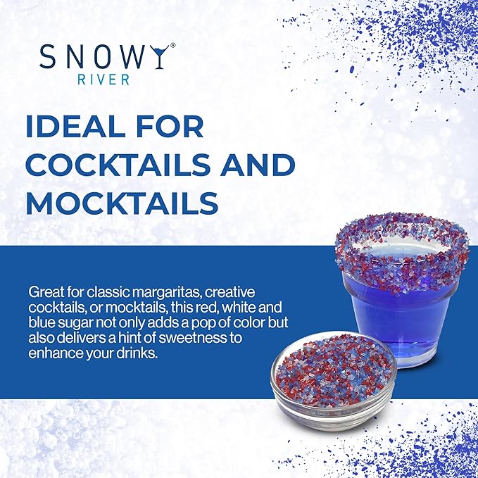 Snowy River Americas, Cocktail & Margarita Sugar Rimmer - Vibrant Naturally Colored Sugar for Cocktail Rimming, Baking & Decorating, Medium Crystal - 80oz