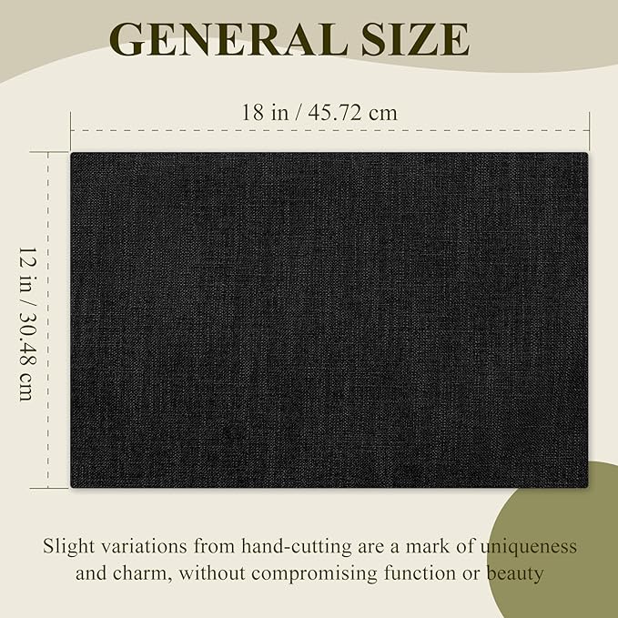 KXN Placemats Set of 8, Dual-Layer Thickened Faux Linen Table Mats, Heat Resistant & Wrinkle-Free, Machine Washable Cloth Place Mats for Kitchen Dining Indoor Outdoor (Black)