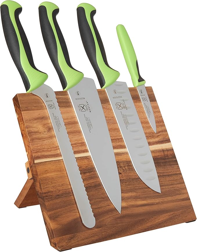 Mercer Culinary Millennia Colors 5-Piece Magnetic Board Set with Green Handles, Acacia, 16 x 8 x 18 inches